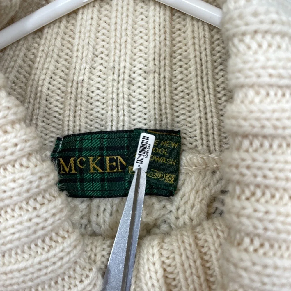 McKennas Wool Size M Chunky Ivory Fisherman Cable Knit Sweater England Turtlenec